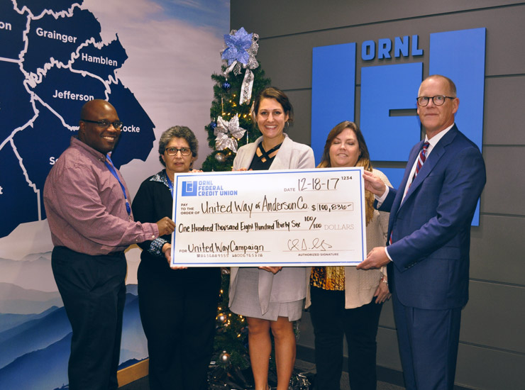 ORNL Team members donating $100,836 to United Way of Anderson Company